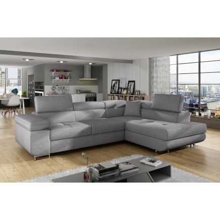 Canapé d'angle convertible en tissu luxe 5 places, ANNECY TISSU, couleur gris, angle droit