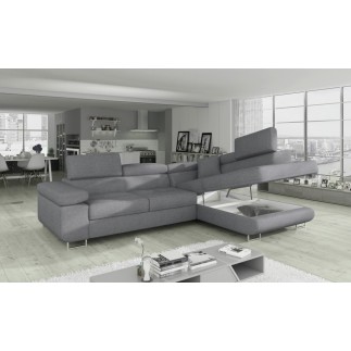 Canapé d'angle convertible en tissu luxe 5 places, ANNECY TISSU, couleur gris, angle droit