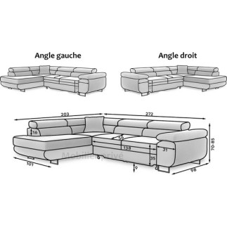 Canapé d'angle convertible en tissu luxe 5 places, ANNECY TISSU, couleur gris, angle droit