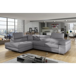 Canapé d'angle convertible - en tissu luxe 5 places, ANNECY TISSU, couleur gris, angle gauche