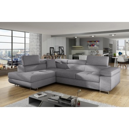 Canapé d'angle convertible - en tissu luxe 5 places, ANNECY TISSU, couleur gris, angle gauche