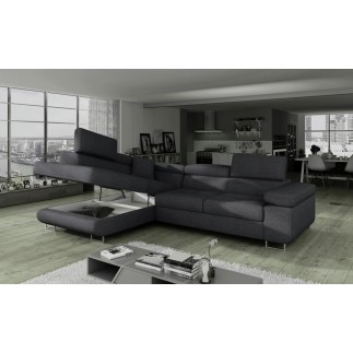 Canapé d'angle convertible - en tissu luxe 5 places, ANNECY TISSU, couleur gris foncé, angle gauche