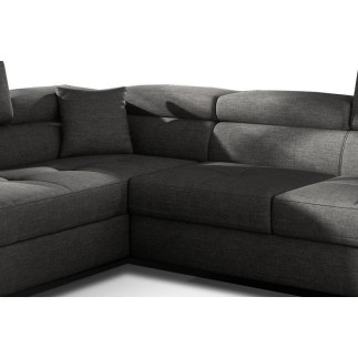 Canapé d'angle convertible - en tissu luxe 5 places, ANNECY TISSU, couleur gris foncé, angle gauche