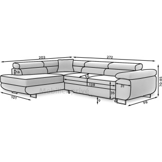 Canapé d'angle convertible - en tissu luxe 5 places, ANNECY TISSU, couleur gris foncé, angle gauche