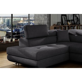 Canapé d'angle convertible - en tissu luxe 5 places, ANNECY TISSU, couleur gris foncé, angle gauche