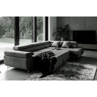 Canapé d'angle convertible en tissu luxe 5 places, ANNECY TISSU, couleur gris foncé, angle droit