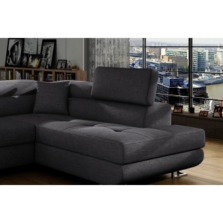 Canapé d'angle convertible en tissu luxe 5 places, ANNECY TISSU, couleur gris foncé, angle droit