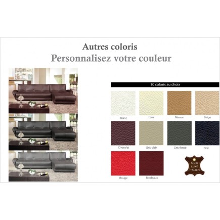 Canapé d'angle en cuir italien 5 places MONTPARNASSE, couleur personnalisée