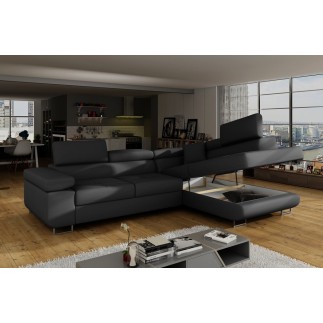 Canapé d'angle convertible en simili cuir 5 places, ANVERS SIMILI, noir, angle droit