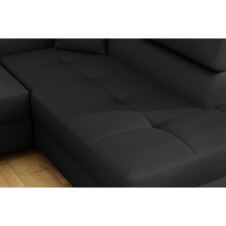 Canapé d'angle convertible en simili cuir 5 places, ANVERS SIMILI, noir, angle droit