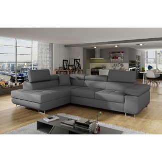 - Canapé d'angle convertible en simili cuir 5 places, ANVERS SIMILI, gris foncé, angle gauche