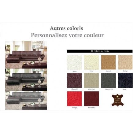Canapé d'angle en cuir italien 5 places MONTPARNASSE, couleur personnalisée