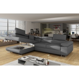 - Canapé d'angle convertible en simili cuir 5 places, ANVERS SIMILI, gris foncé, angle gauche