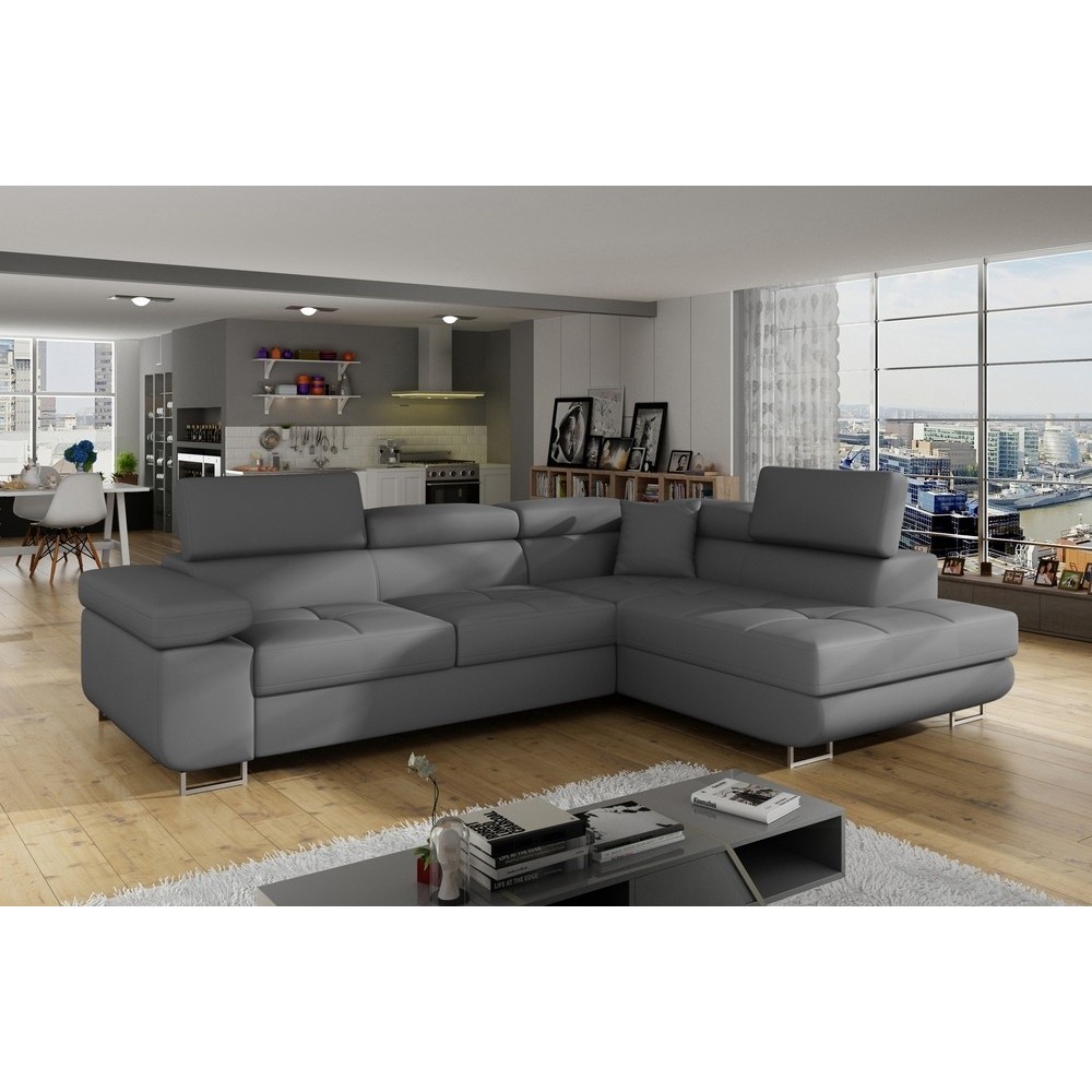 Canapé d'angle convertible en simili cuir 5 places, ANVERS SIMILI, gris foncé, angle droit Canapé d'angle convertible en simili cuir 5 places, ANVERS SIMILI, gris foncé, angle droit