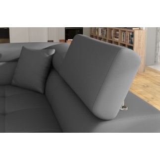 Canapé d'angle convertible en simili cuir 5 places, ANVERS SIMILI, gris foncé, angle droit