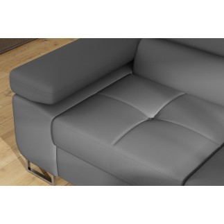 Canapé d'angle convertible en simili cuir 5 places, ANVERS SIMILI, gris foncé, angle droit