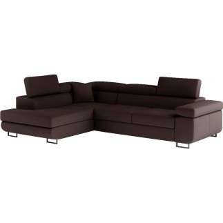 Canapé d'angle convertible en simili cuir 5 places, ANVERS SIMILI, chocolat, angle gauche
