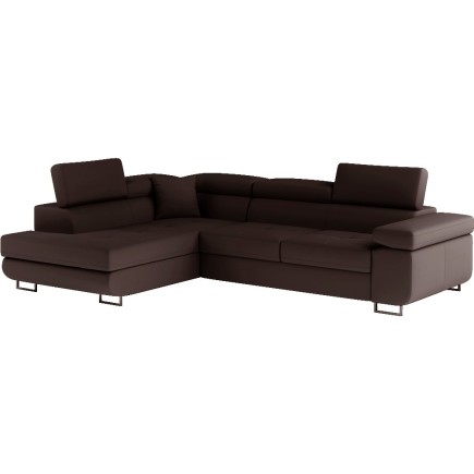 Canapé d'angle convertible en simili cuir 5 places, ANVERS SIMILI, chocolat, angle gauche