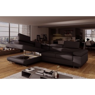Canapé d'angle convertible en simili cuir 5 places, ANVERS SIMILI, chocolat, angle gauche