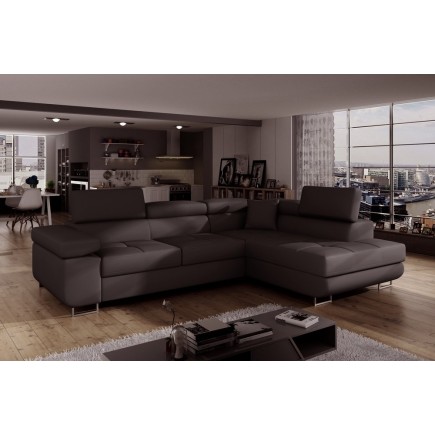 Canapé d'angle convertible en simili cuir 5 places, ANVERS SIMILI, chocolat, angle droit