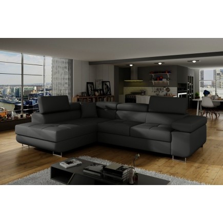 Canapé d'angle convertible en simili cuir 5 places, ANVERS SIMILI, noir, angle gauche