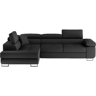 Canapé d'angle convertible en simili cuir 5 places, ANVERS SIMILI, noir, angle gauche