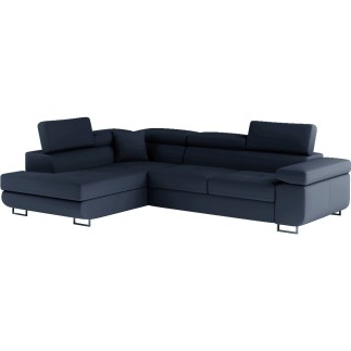 Canapé d'angle convertible en simili cuir 5 places, ANVERS SIMILI, bleu foncé, angle gauche