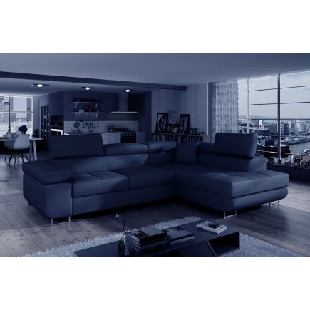 Canapé d'angle convertible en simili cuir 5 places, ANVERS SIMILI, bleu foncé, angle droit
