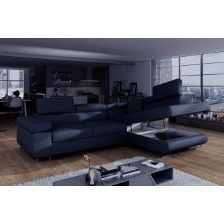 Canapé d'angle convertible en simili cuir 5 places, ANVERS SIMILI, bleu foncé, angle droit