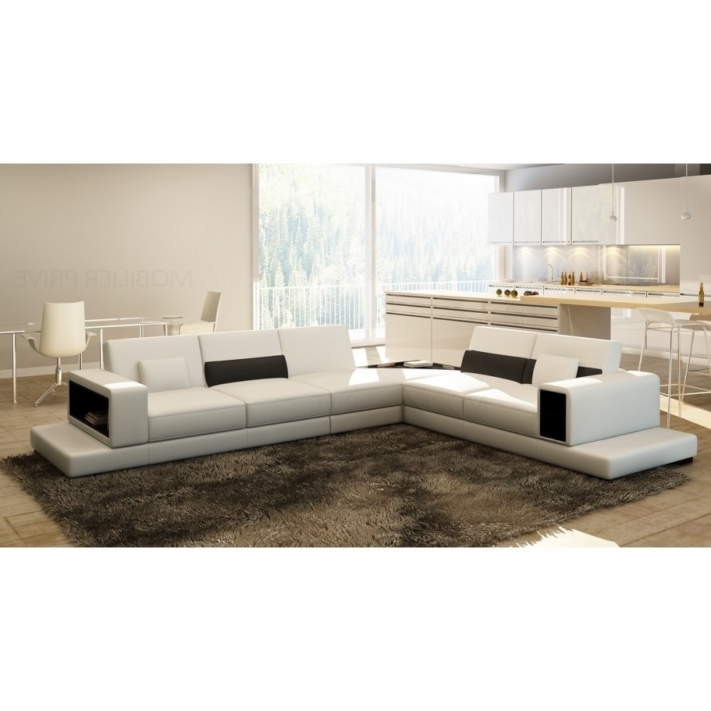 Canapé d'angle en cuir italien 6/7 places LOFT, blanc, angle droit