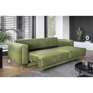 Canapé 3/4 places convertible et espace de rangement - vert - en tissu de qualité luxe, ELSA