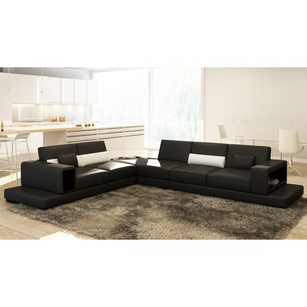 Canapé d'angle en cuir italien 6/7 places LOFT, noir, angle gauche