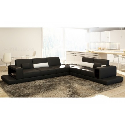 Canapé d'angle en cuir italien 6/7 places LOFT, noir