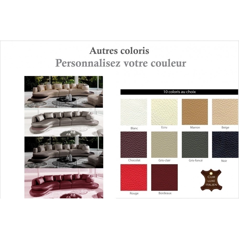 Canapé d'angle - en cuir italien 7 places SICILE, couleur personnalisée, angle gauche Canapé d'angle - en cuir italien 7 places SICILE, couleur personnalisée, angle gauche