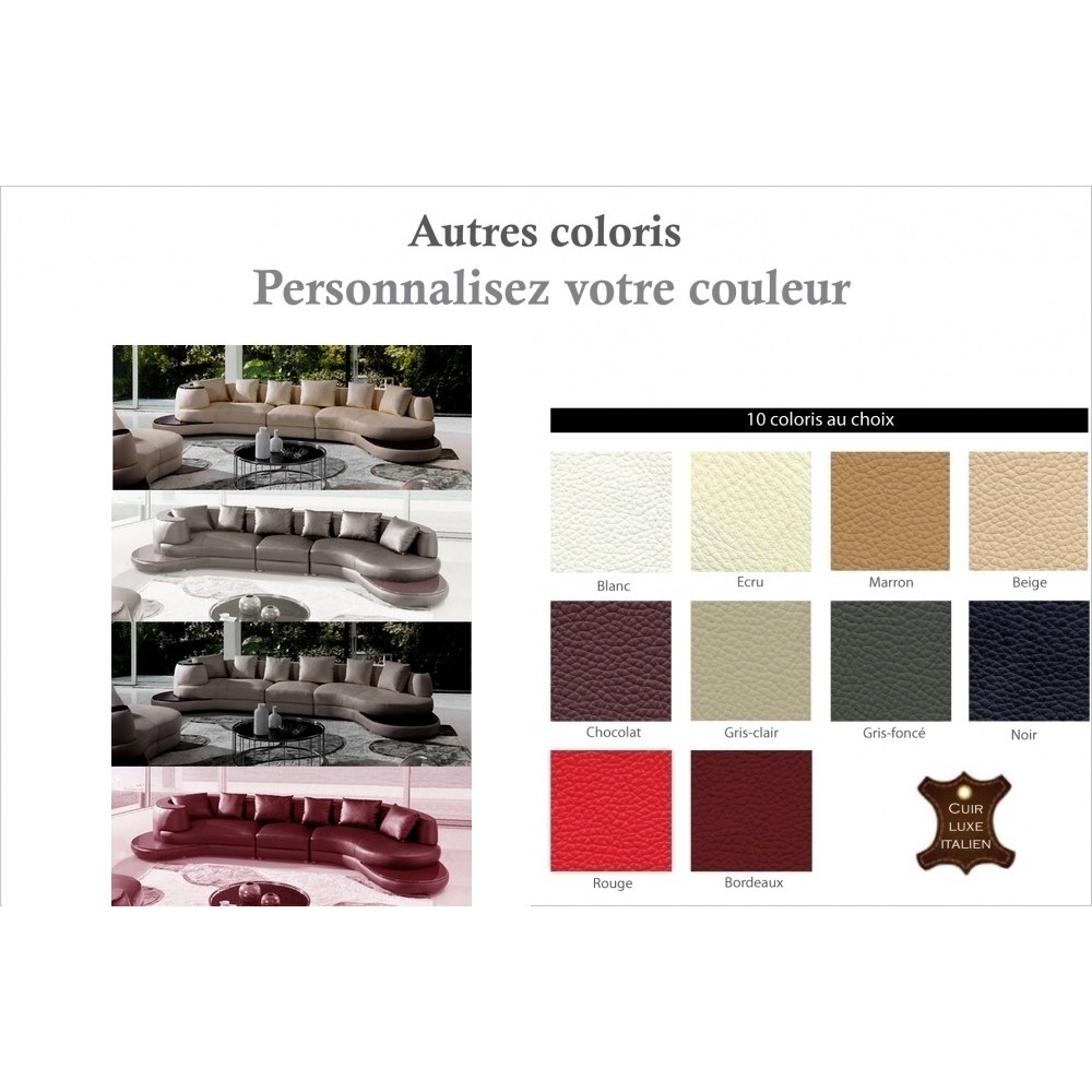 Canapé d'angle en cuir italien 7 places SICILE, couleur personnalisée, angle droit Canapé d'angle en cuir italien 7 places SICILE, couleur personnalisée, angle droit