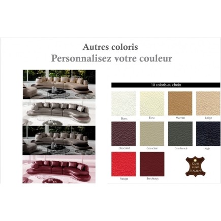 Canapé d'angle en cuir italien 7 places SICILE, couleur personnalisée, angle droit
