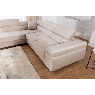 Canapé d'angle convertible - en velours luxe 5 places, avec coffre, beige, angle gauche (vu de face), ANNECY VELOURS
