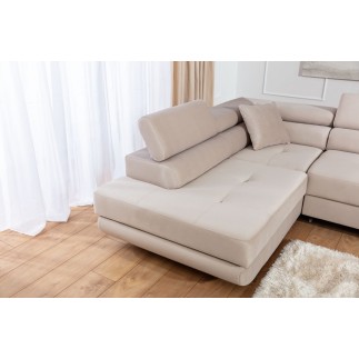 Canapé d'angle convertible - en velours luxe 5 places, avec coffre, beige, angle gauche (vu de face), ANNECY VELOURS