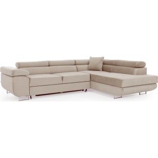 Canapé d'angle convertible en velours luxe 5 places, avec coffre, beige, angle droit (vu de face), ANNECY VELOURS