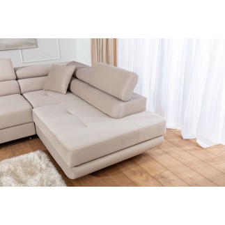 Canapé d'angle convertible en velours luxe 5 places, avec coffre, beige, angle droit (vu de face), ANNECY VELOURS