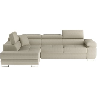 Canapé d'angle convertible en velours cotelé luxe 5 places, avec coffre, beige, angle gauche (vu de face), ANNECY VELOURS COTELE