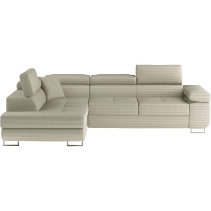 Canapé d'angle convertible en velours cotelé luxe 5 places, avec coffre, beige, angle gauche (vu de face), ANNECY VELOURS COTELE