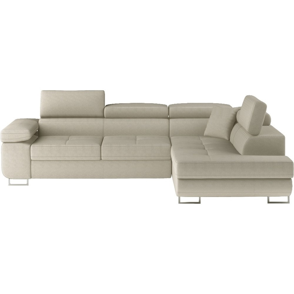 Canapé d'angle convertible en velours cotelé luxe 5 places, avec coffre, beige, angle droit (vu de face), ANNECY VELOURS COTELE Canapé d'angle convertible en velours cotelé luxe 5 places, avec coffre, beige, angle droit (vu de face), ANNECY VELOURS COTELE