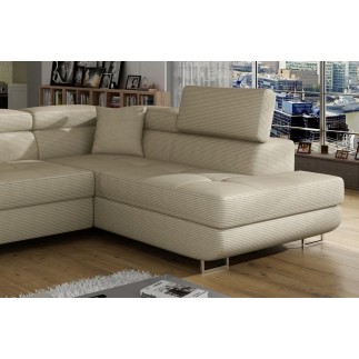 Canapé d'angle convertible en velours cotelé luxe 5 places, avec coffre, beige, angle droit (vu de face), ANNECY VELOURS COTELE