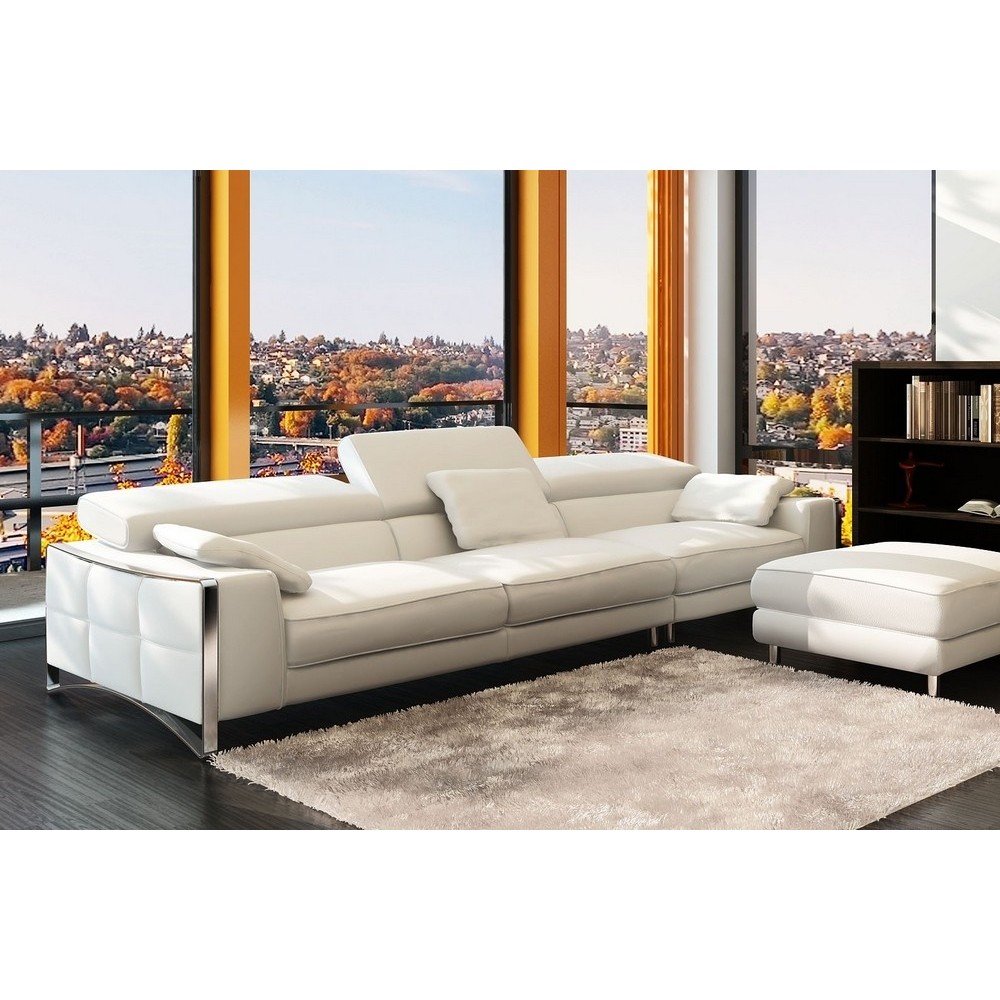 Canapé droit en cuir italien 4 places SUEDO, blanc (sans la partie pouf de 85 cm) Canapé droit en cuir italien 4 places SUEDO, blanc (sans la partie pouf de 85 cm)