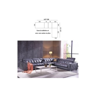 Canapé d'angle en cuir de buffle italien de luxe, 7 places, prestigia, sur mesure personnalisé: sans la tablette et avec une ass