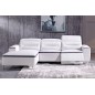 1er paimement de la commande: Canapé d'angle relax en cuir buffle italien de luxe FUNRELAX, blanc et gris foncé, angle gauche vu