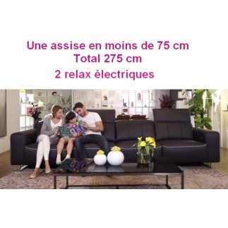Solde de commande: Canapé droit en cuir de buffle italien de luxe, avec 2 relax électriques, sur mesure personnalisé sur demande