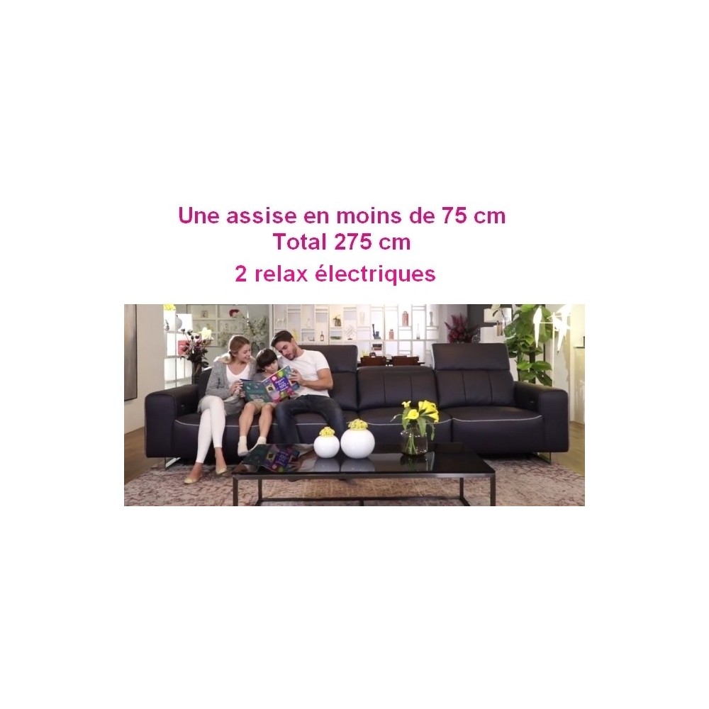 Solde de commande: Canapé droit en cuir de buffle italien de luxe, avec 2 relax électriques, sur mesure personnalisé sur demande