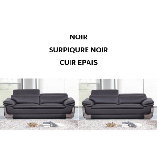 Solde paiement commande: 2 Canapés 3 places en cuir italien buffle ITALINA, noir avec surpiqure noir, OPTION CUIR EPAIS, 6x sans